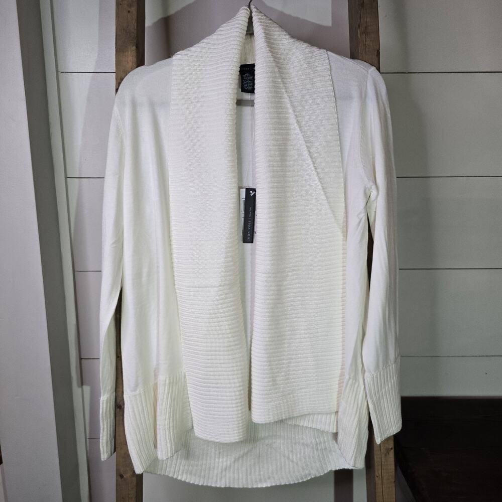 Joan Vass Cream Women's Large Open Cardigan Shawl Collar Long Sleeve NWT